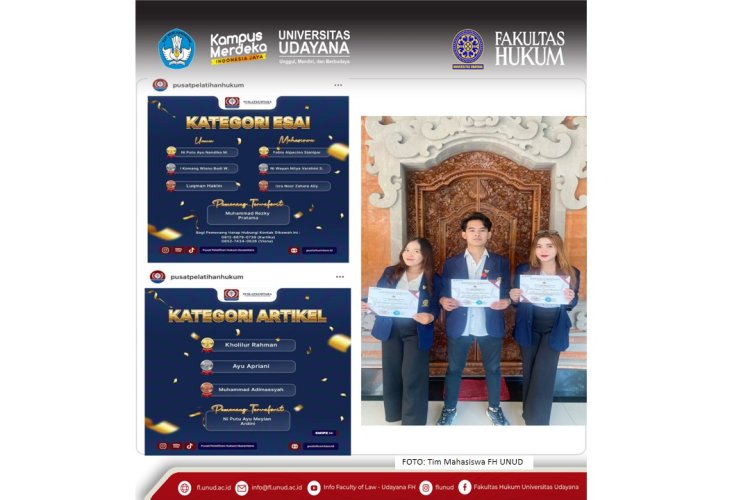 Tim Mahasiswa FH UNUD Juara 2 Kategori Esai dan Juara Terfavorit Kategori Artikel Tingkat Nasional