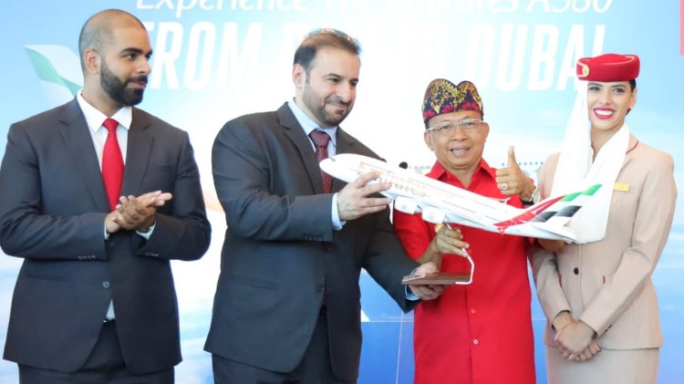 'Welcome to Bali', Gubernur Koster Sambut Penerbangan Perdana Emirates EK368 Airbus A380